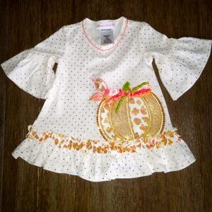 Bonnie Baby Top Size 12 mnths Fall Pumpkin Gold Polka-dots Ruffled Flared Sleeve